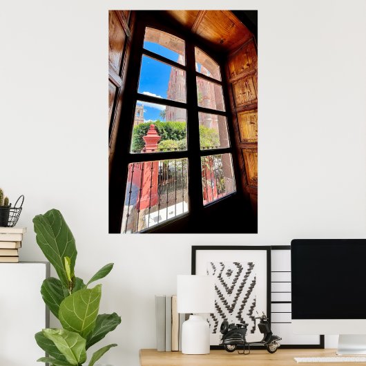 Rustic Mexico - Oude stadskerk uit Balcony Poster (Thuiskantoor)