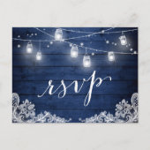 Rustic Midnight Blue Mason Jar Lights Wedding RSVP Uitnodiging Briefkaart (Voorkant)