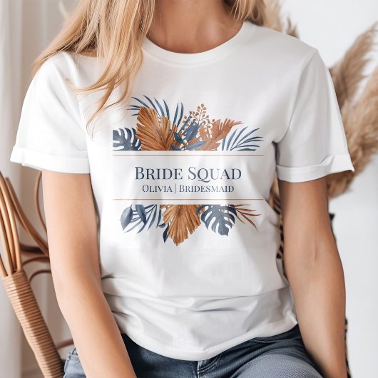 Rustic Midnight Blue Monstera Bruidsmeisjes Team T-shirt