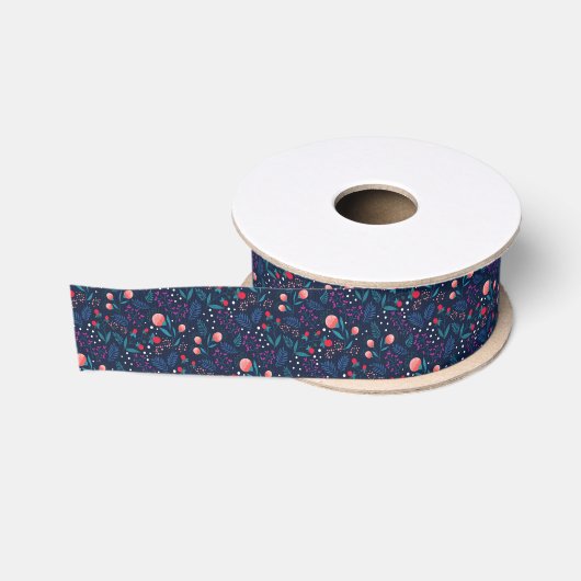 Rustic Midnight Blue Spring Flowers Garden Grosgrain Lint (Spoel)