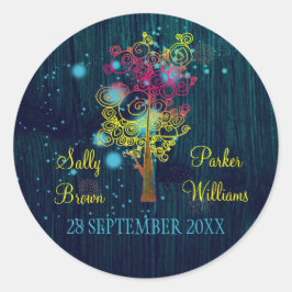 Rustic Midnight Blue Woodland Wedding Ronde Sticker