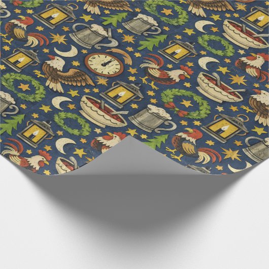 Rustic Midnight Revelry Folk Pattern Cadeaupapier (Hoek)
