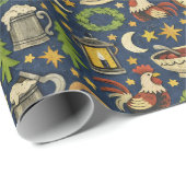 Rustic Midnight Revelry Folk Pattern Cadeaupapier (Rol Hoek)