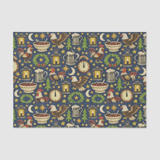 Rustic Midnight Revelry Folk Pattern Tissuepapier (Voorkant)