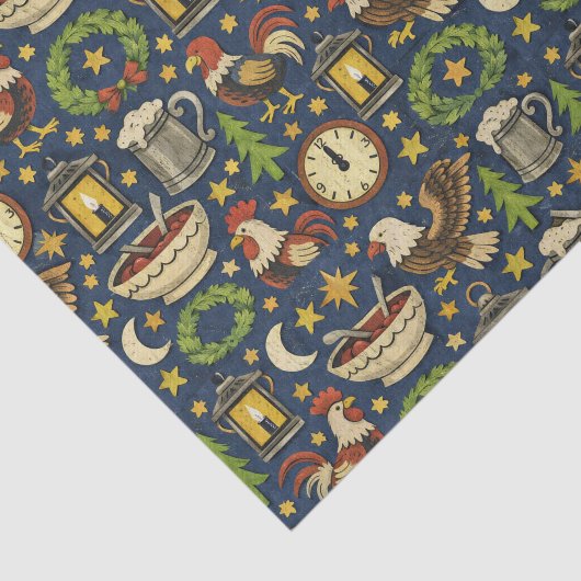 Rustic Midnight Revelry Folk Pattern Tissuepapier (Detail)