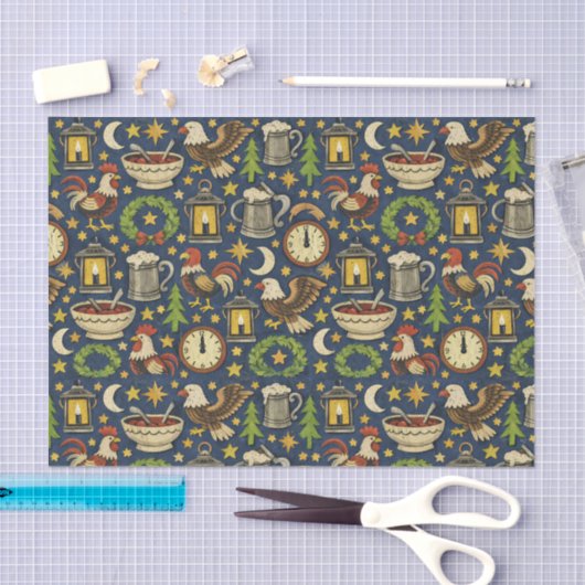 Rustic Midnight Revelry Folk Pattern Tissuepapier (Craft)