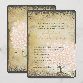 Rustic Millennial Roze Hart Blad Boom Bruiloft Kaart