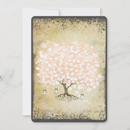 Rustic Millennium roze Heart Leaf Tree Wedding Kaart (Achterkant)