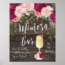 Rustic Mimosa Bar Wedding Sign Burgundy Pink