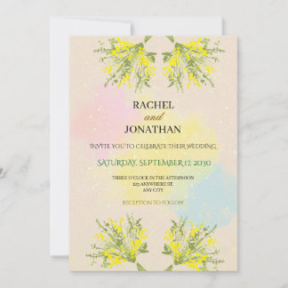 Rustic Mimosa Floral Watercolor Wedding Invitation Kaart