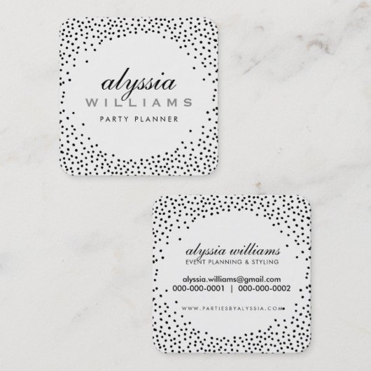 RUSTIC MINI CONFETTI schattig luxe halo zwart wit Vierkante Visitekaartje (Voorkant / Achterkant)