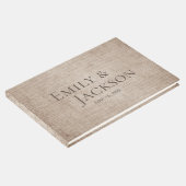 Rustic Minimal Brown Burlap Linen Wedding Gastenboek (Hoek)