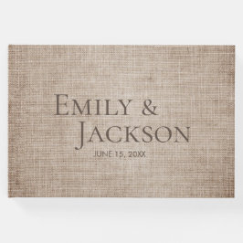 Rustic Minimal Brown Burlap Linen Wedding Gastenboek