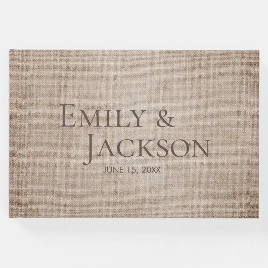 Rustic Minimal Brown Burlap Linen Wedding Gastenboek (Voorkant)