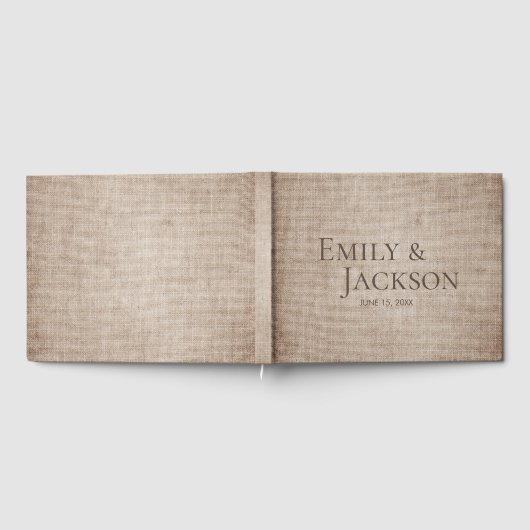 Rustic Minimal Brown Burlap Linen Wedding Gastenboek (Volledig)