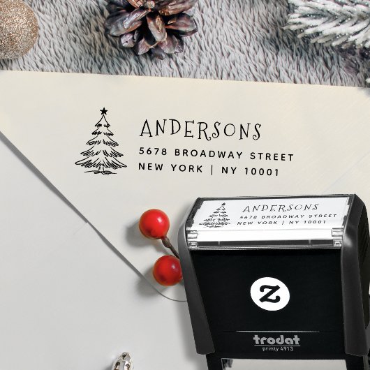 Rustic Minimal Christmas Tree Return Address  Zelfinktende Stempel