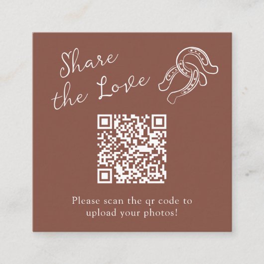 Rustic Minimal Hoefijzer | QR Code Deel de Liefde Informatiekaartje (Voorkant)
