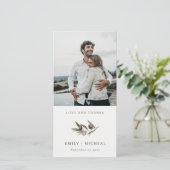 Rustic Minimal Olive Branch Foliage Wedding Photo Bedankkaart (Staand voorkant)