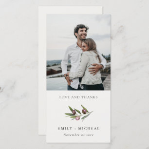 Rustic Minimal Olive Branch Foliage Wedding Photo Bedankkaart