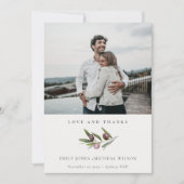 Rustic Minimal Olive Branch Foliage Wedding Photo Bedankkaart (Voorkant)