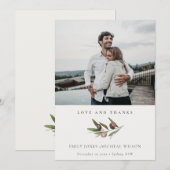 Rustic Minimal Olive Branch Foliage Wedding Photo Bedankkaart (Voorkant / Achterkant)