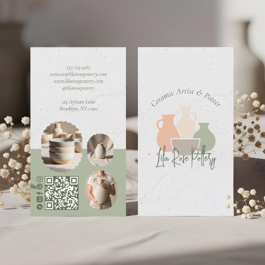 Rustic Minimal Pottery Photo Collage Business Card Visitekaartje