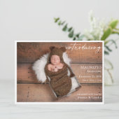 Rustic Minimalist Baby Photo Announcement Card Kaart (Staand voorkant)