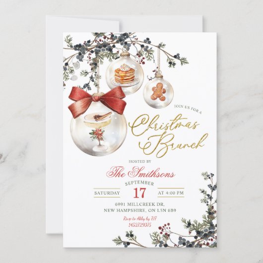 Rustic Minimalist Baubles Christmas Brunch Kaart (Voorkant)