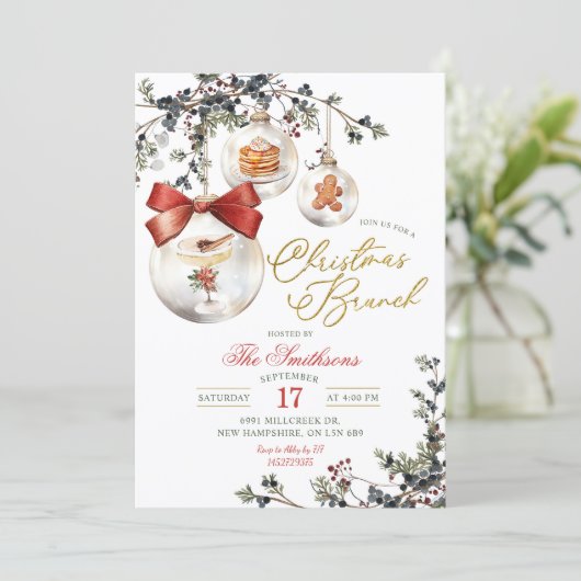 Rustic Minimalist Baubles Christmas Brunch Kaart (Staand voorkant)