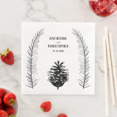 Rustic Minimalist Drawn Pine Cone Spruce Branches Servet (Insitu)