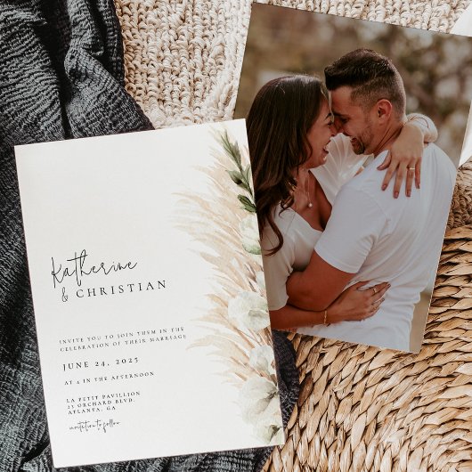 Rustic Minimalist Modern Photo Wedding Invitation Kaart