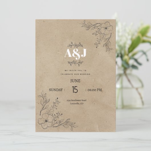  Rustic Minimalist Parchment Wedding Kaart (Staand voorkant)