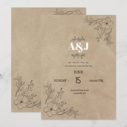 Rustic Minimalist Parchment Wedding Kaart (Voorkant / Achterkant)