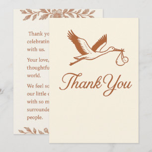Rustic Minimalist Stork Baby shower Kaart