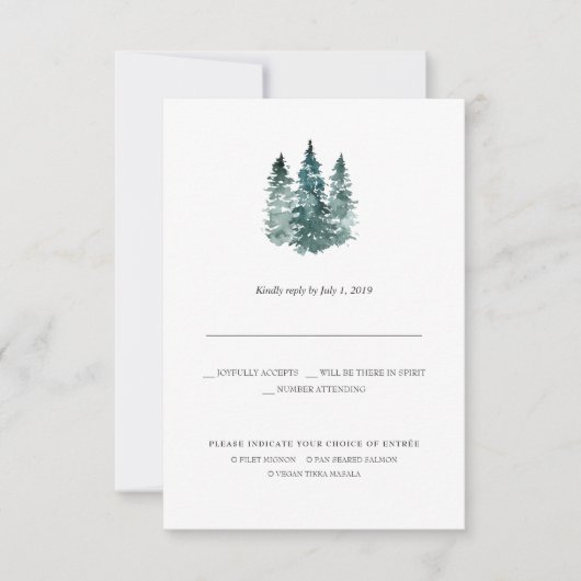 Rustic Minimalistische Trouw-RSVP | Waterverf Pine Aankondiging (Voorkant)