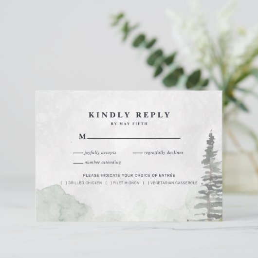 Rustic Minimalistische Trouw-RSVP | Waterverf Pine Aankondiging (Staand voorkant)