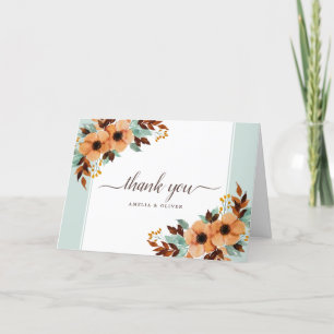 Rustic Mint and Brown Floral Wedding Thank You Bedankkaart