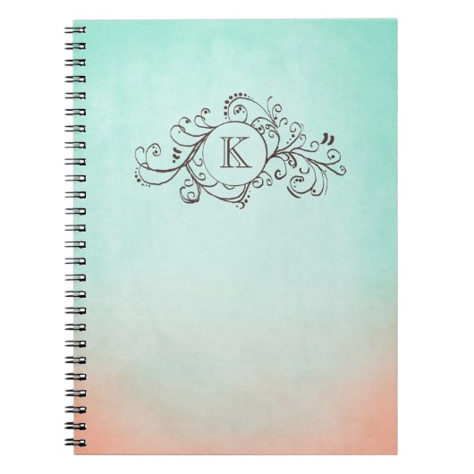 Rustic Mint en Peach Bohemian Flourish Notitieboek (Voorkant)