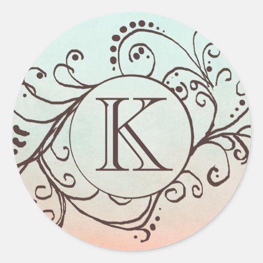 Rustic Mint en Peach Bohemian Flourish Ronde Sticker (Voorkant)