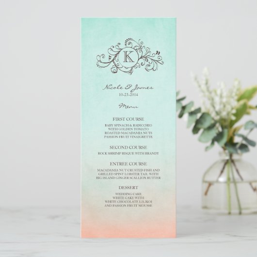 Rustic Mint en Peach Bohemian Wedding Menu (Staand voorkant)