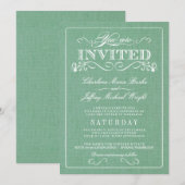 Rustic Mint Green Burlap Wedding Invitations Kaart (Voorkant / Achterkant)