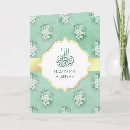 Rustic Mint Green en White Floral Muslim Wedding (Voorkant)