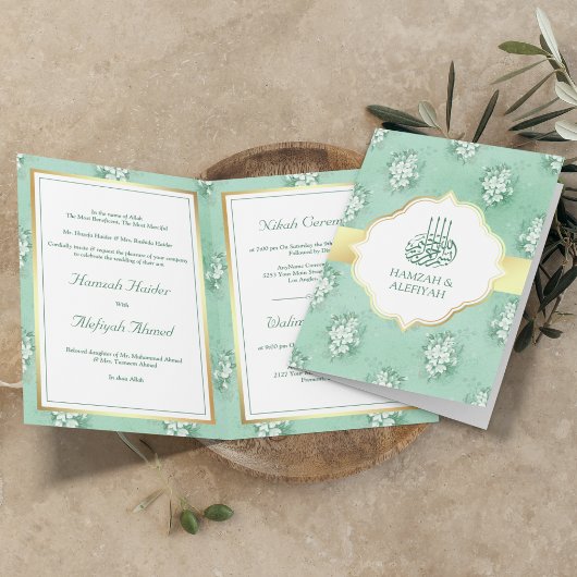 Rustic Mint Green en White Floral Muslim Wedding