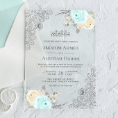 Rustic Mint Green Floral Lace Muslim Wedding Acryl Uitnodigingen