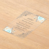 Rustic Mint Green Floral Lace Muslim Wedding Acryl Uitnodigingen (Laagn)