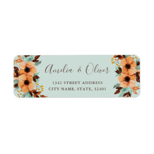 Rustic Mint Green Floral Wedding Return Address Etiket