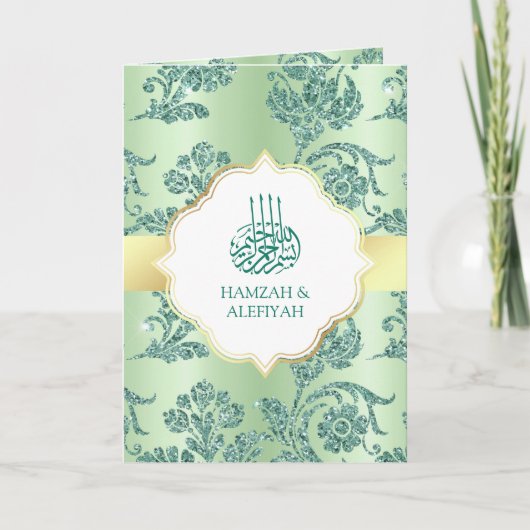 Rustic Mint Green Glitter Filigree Muslim Wedding (Voorkant)