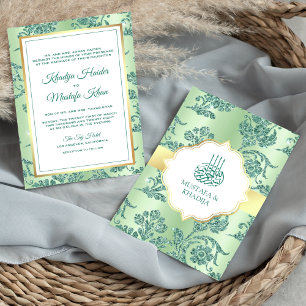 Rustic Mint Green Glitter Filigree Muslim Wedding Kaart