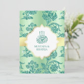 Rustic Mint Green Glitter Filigree Muslim Wedding Kaart (Staand voorkant)