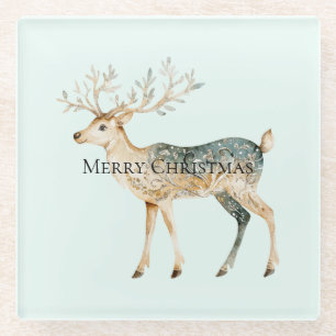 Rustic Mint Green Gold Cream Christmas Deer Glazen Onderzetter